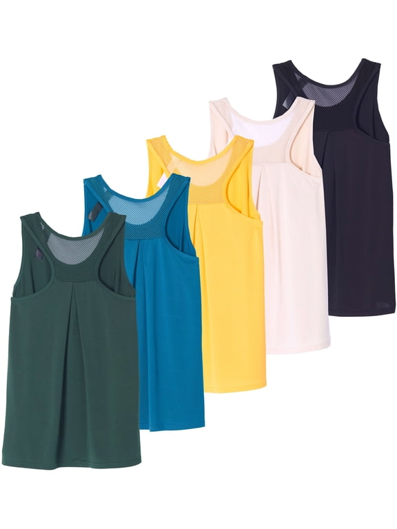 5 Pack: Women's Racerback Workout Tank Top Mesh Back Dry-Fit Sleeveless Running Gym (Available In Plus Size)