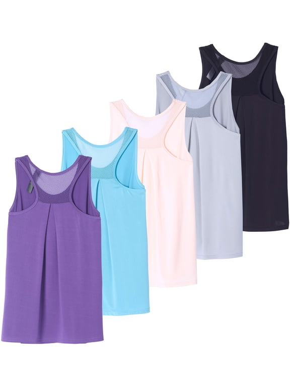 5 Pack: Women's Racerback Workout Tank Top Mesh Back Dry-Fit Sleeveless Running Gym (Available In Plus Size)