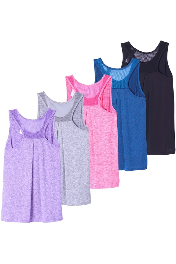 5 Pack: Women's Racerback Workout Tank Top Mesh Back Dry-Fit Sleeveless Running Gym (Available In Plus Size)