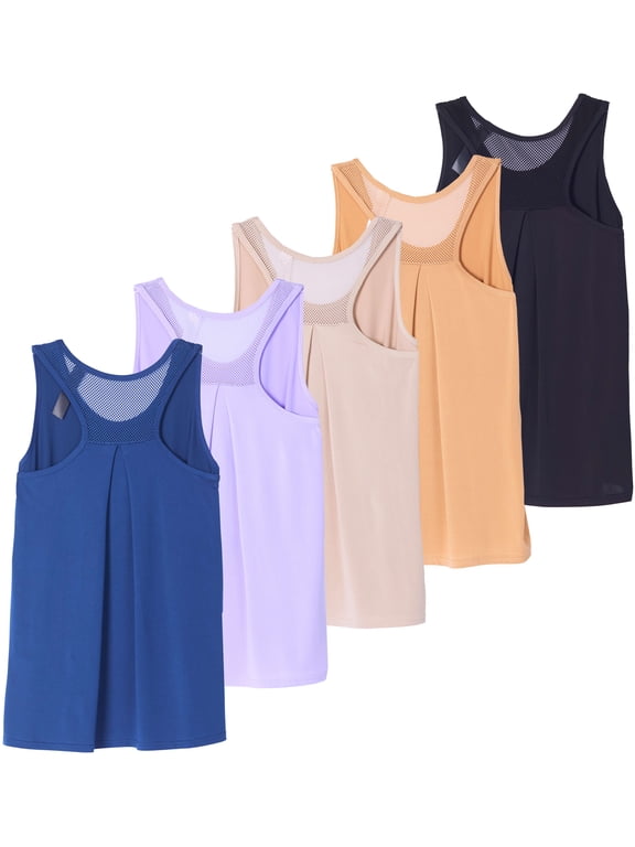 5 Pack: Women's Racerback Workout Tank Top Mesh Back Dry-Fit Sleeveless Running Gym (Available In Plus Size)