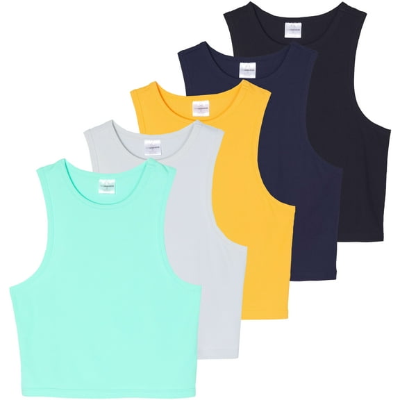 Real Essentials 5 Pack: Women's Ribbed Sleeveless Cropped Racerback Tank Top Casual Crop Top