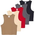 thumbnail image 1 of Real Essentials 5 Pack: Women's Ribbed Sleeveless Cropped Racerback Tank Top Casual Crop Top, 1 of 6