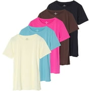 Real Essentials 5 Pack: Women's Short Sleeve Active Workout T-Shirts - Dry Fit Gym Tops with Split Hem (Plus Sizes)