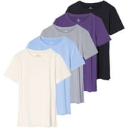 Real Essentials 5 Pack: Women's Short Sleeve Active Workout T-Shirts - Dry Fit Gym Tops with Split Hem (Plus Sizes)