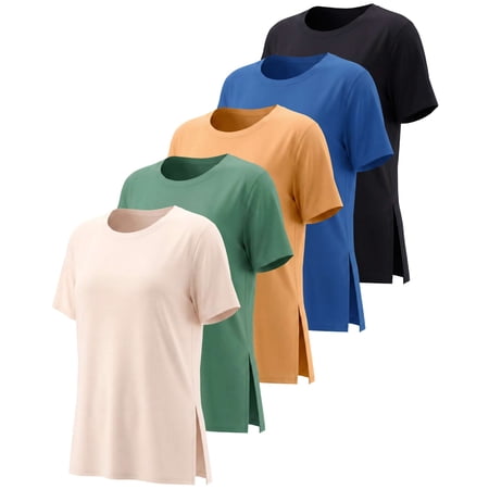 5 Pack Women's Dry Fit Slit Hem Workout Tops T Shirts Athletic Gym Tees