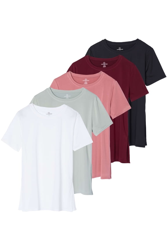 5 Pack: Women's Short Sleeve Active Workout T-Shirts - Dry Fit Gym Tops with Split Hem (Plus Sizes)
