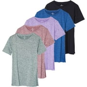 Real Essentials 5 Pack: Women's Short Sleeve Active Workout T-Shirts - Dry Fit Gym Tops with Split Hem (Plus Sizes)