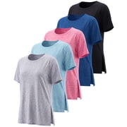 5 Pack Women's Dry Fit Slit Hem Workout Tops T Shirts Athletic Gym Tees