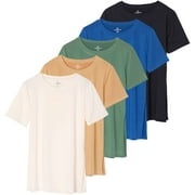 Real Essentials 5 Pack: Women's Short Sleeve Active Workout T-Shirts - Dry Fit Gym Tops with Split Hem (Plus Sizes)