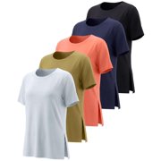 5 Pack Women's Dry Fit Slit Hem Workout Tops T Shirts Athletic Gym Tees