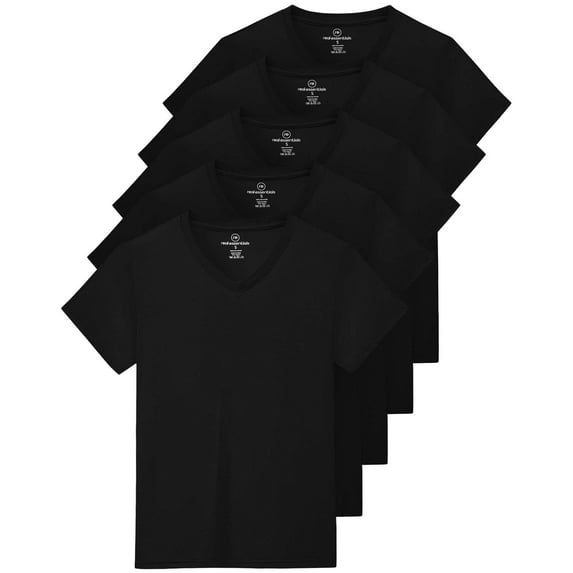 Real Essentials 5 Pack: Women's Short Sleeve Breeze Tech V-Neck T Shirt –Workout Top Wicking Dry Fit Athletic Tee (Plus)