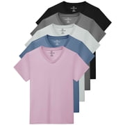 Real Essentials 5 Pack Womens Short Sleeve Breeze Tech V-Neck T Shirt  Workout Top Wicking Dry Fit Athletic Tee Plus