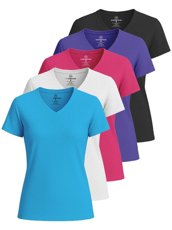 5 Pack: Women's Short Sleeve Breeze Tech V-Neck T Shirt –Workout Top Wicking Dry Fit Athletic Tee
