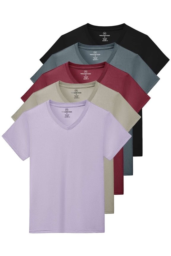 5 Pack: Women's Short Sleeve Breeze Tech V-Neck T Shirt –Workout Top Wicking Dry Fit Athletic Tee (Plus)