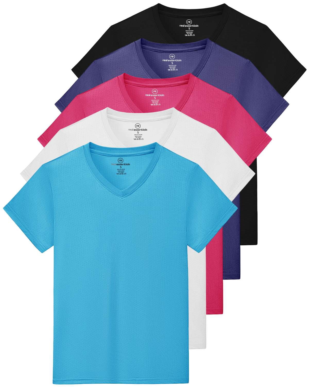 Real Essentials Inner Label Real Essentials 5 Pack: Women's Short Sleeve Breeze Tech V-Neck T Shirt ...