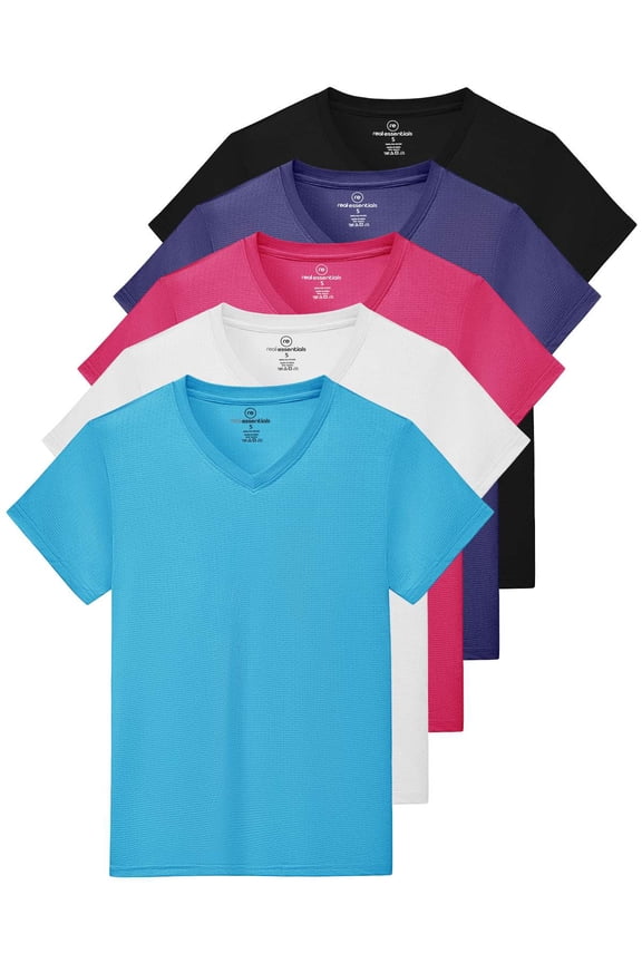 5 Pack: Women's Short Sleeve Breeze Tech V-Neck T Shirt –Workout Top Wicking Dry Fit Athletic Tee (Plus)