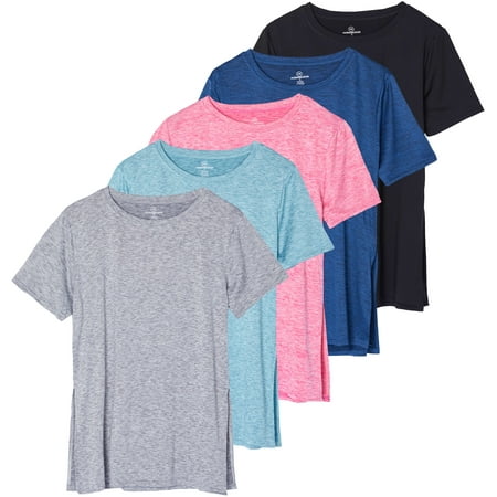 5 Pack Women's Dry Fit Slit Hem Workout Tops T Shirts Athletic Gym Tees