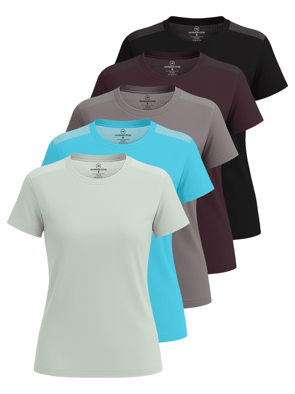 5 Pack: Women's Short Sleeve Mesh Insert T-Shirts Athletic Tops Gym Workout Yoga Tennis Activewear (Plus)