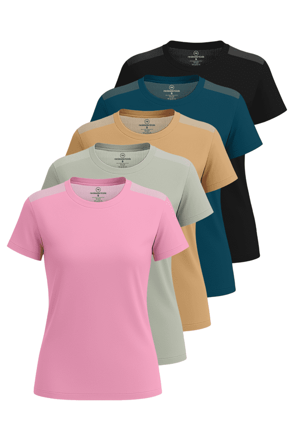 5 Pack: Women's Short Sleeve Mesh Insert T-Shirts Athletic Tops Gym Workout Yoga Tennis Activewear (Plus)