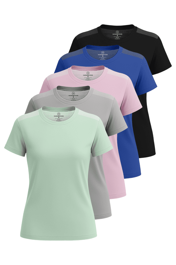5 Pack: Women's Short Sleeve Mesh Insert T-Shirts Athletic Tops Gym Workout Yoga Tennis Activewear (Plus)