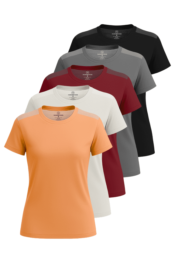 5 Pack: Women's Short Sleeve Mesh Insert T-Shirts Athletic Tops Gym Workout Yoga Tennis Activewear (Plus)