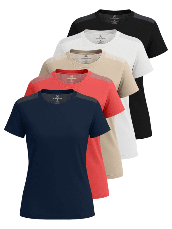 5 Pack: Women's Short Sleeve Mesh Insert T-Shirts Athletic Tops Gym Workout Yoga Tennis Activewear (Plus)