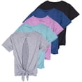 thumbnail image 1 of Real Essentials 5 Pack: Women's Short Sleeve Open Back Tie Back Dry-Fit T-Shirt Yoga Gym Workout Top, 1 of 6