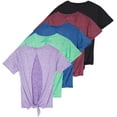 thumbnail image 1 of Real Essentials 5 Pack: Women's Short Sleeve Open Back Tie Back Dry-Fit T-Shirt Yoga Gym Workout Top, 1 of 6