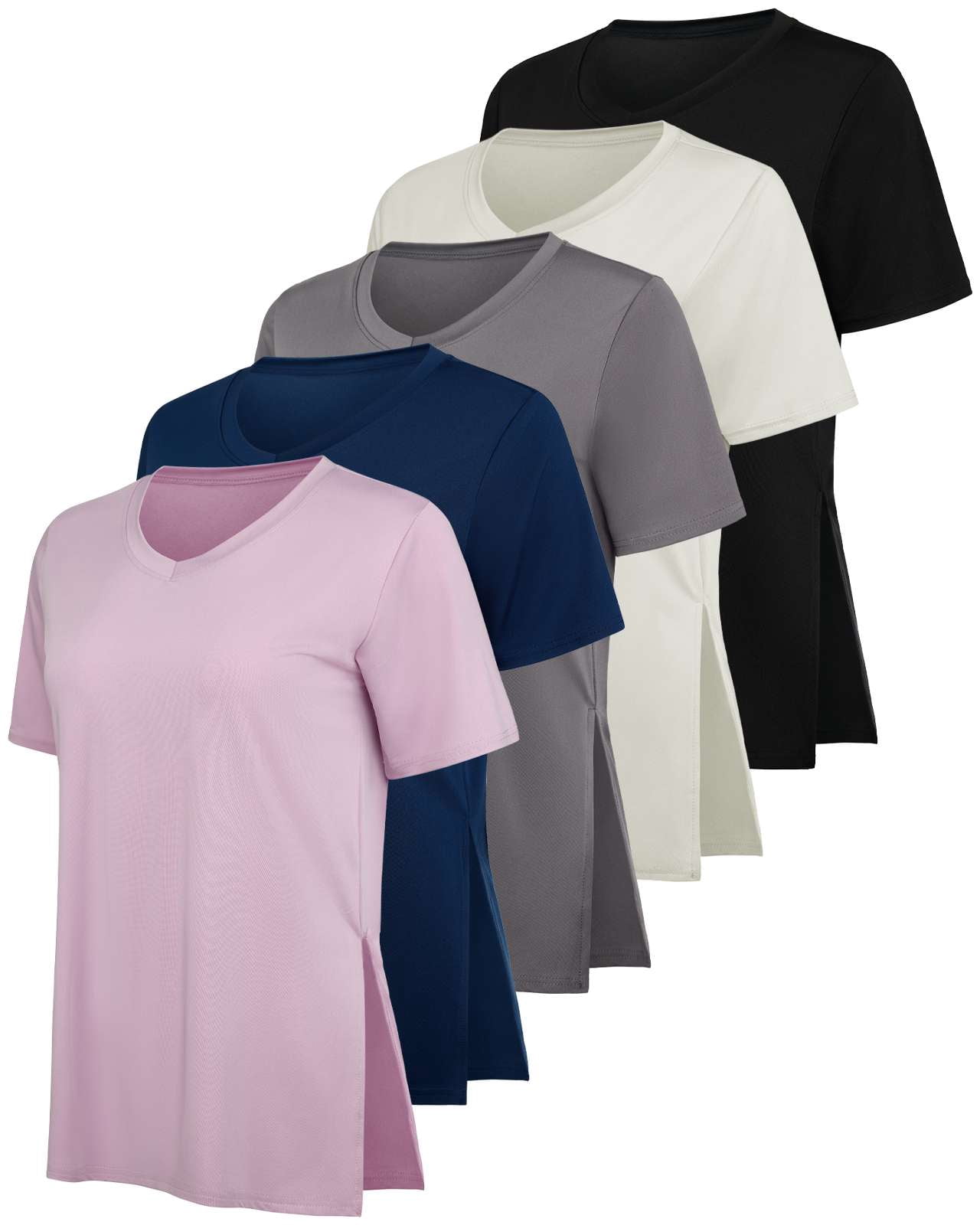 Real Essentials Inner Label Real Essentials 5 Pack: Women's Short Sleeve Split Hem V-Neck T-Shirts ...
