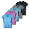 thumbnail image 1 of Real Essentials 5 Pack: Women's Short Sleeve V-Neck Activewear T-Shirt Dry-Fit Wicking Yoga Top (Available in Plus), 1 of 6