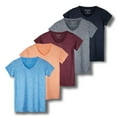 thumbnail image 1 of Real Essentials 5 Pack: Women's Short Sleeve V-Neck Activewear T-Shirt Dry-Fit Wicking Yoga Top (Available in Plus), 1 of 6