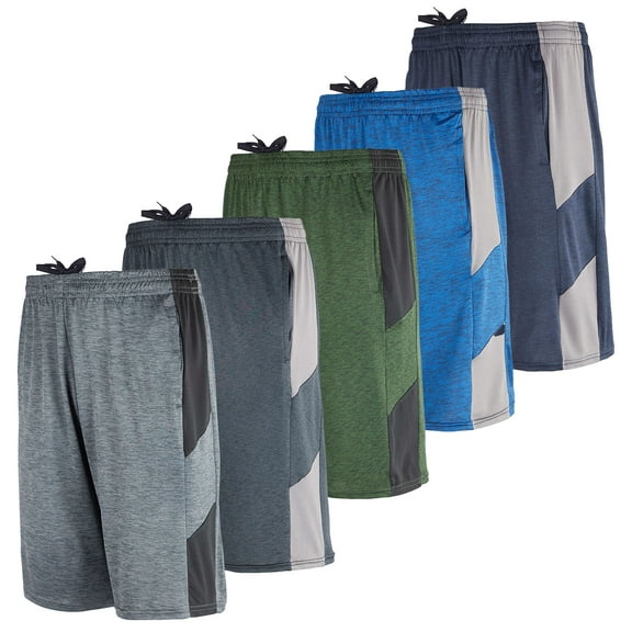 Real Essentials 5-Pack Youth Dry-Fit Active Athletic Basketball Gym Shorts With Pockets Boys & Girls