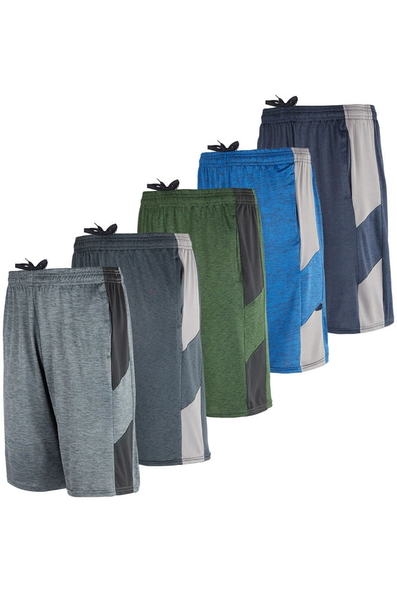 5-Pack Youth Dry-Fit Active Athletic Basketball Gym Shorts With Pockets Boys & Girls