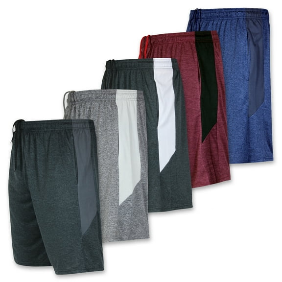 Real Essentials 5-Pack Youth Dry-Fit Active Athletic Basketball Gym Shorts With Pockets Boys & Girls