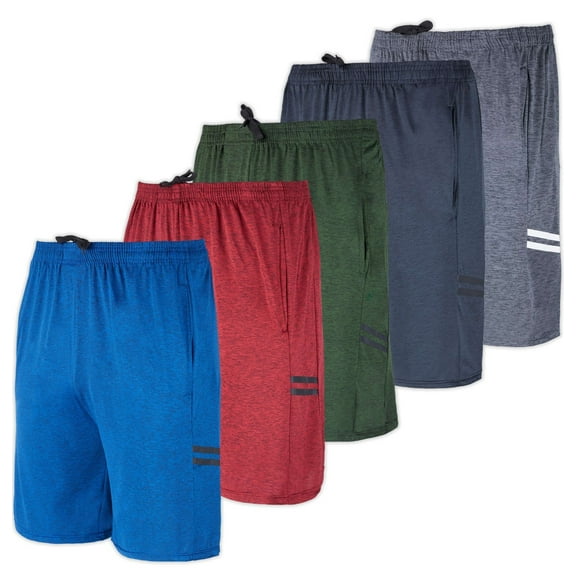 Real Essentials 5-Pack Youth Dry-Fit Active Athletic Basketball Gym Shorts With Pockets Boys & Girls