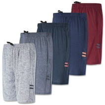 Real Essentials 5-Pack Youth Dry-Fit Active Athletic Basketball Gym Shorts with Pockets Boys & Girls