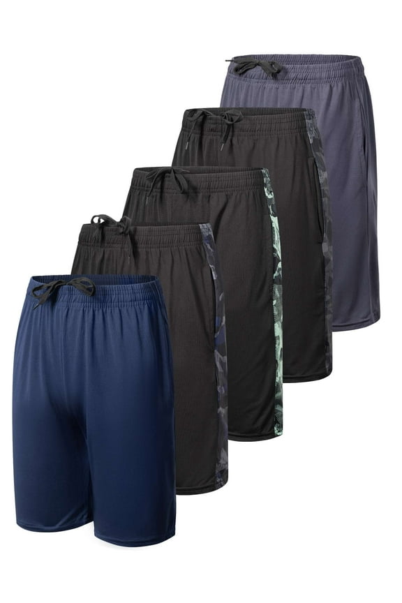 5-Pack Youth Dry-Fit Active Athletic Basketball Gym Shorts With Pockets Boys & Girls