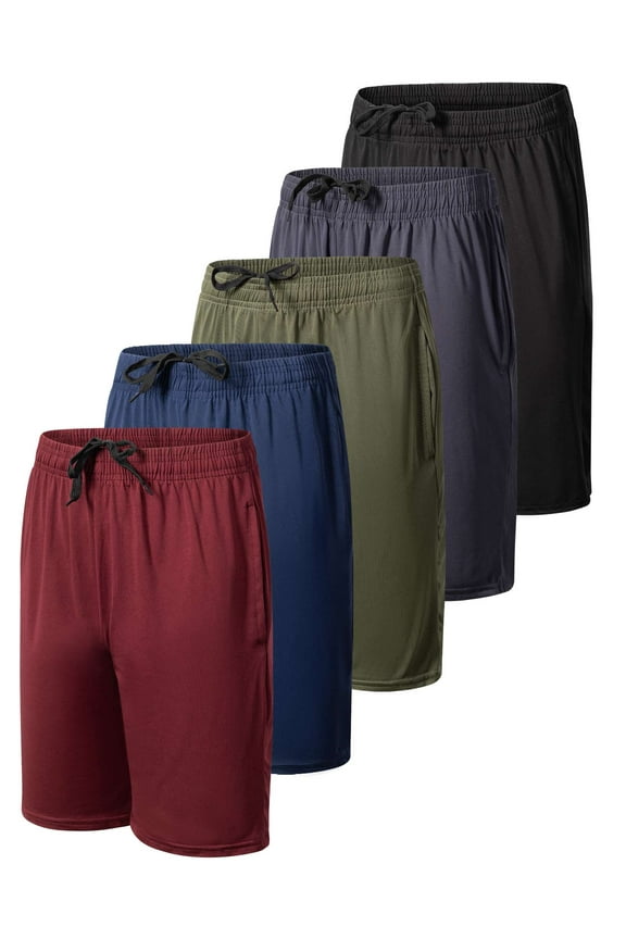 5-Pack Youth Dry-Fit Active Athletic Basketball Gym Shorts With Pockets Boys & Girls