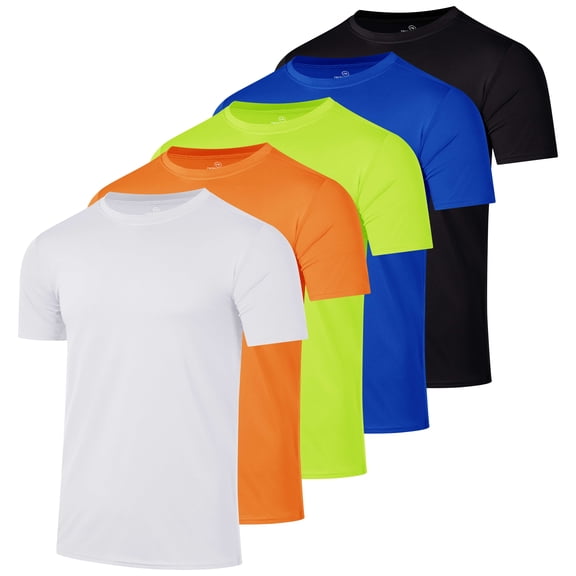 Real Essentials 5 Pack: Boy's Dry Fit Short Sleeve T-Shirt - Athletic Baseball Soccer Tee Tops for Kids Youth & Teens