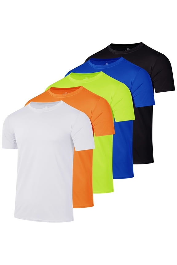 5 Pack: Boy's Dry Fit Short Sleeve T-Shirt - Athletic Baseball Soccer Tee Tops for Kids Youth & Teens