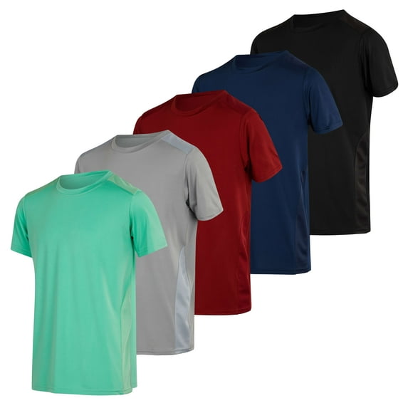 Real Essentials 5 Pack: Youth Dry-Fit Wicking Active Athletic Performance Short Sleeve T-Shirt Boys & Girls Shirts