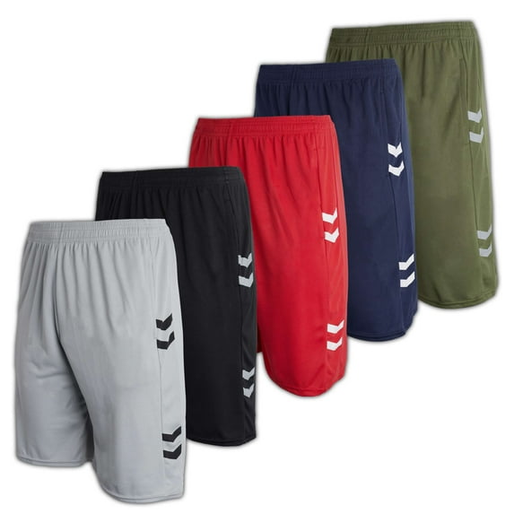 Real Essentials Boys' 5-Pack Mesh Active Athletic Performance Basketball Shorts With Pockets