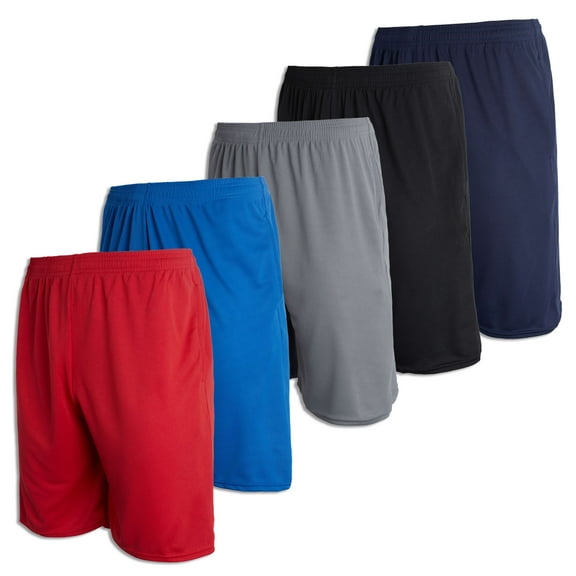 Real Essentials Boys' 5-Pack Mesh Active Athletic Performance Basketball Shorts With Pockets