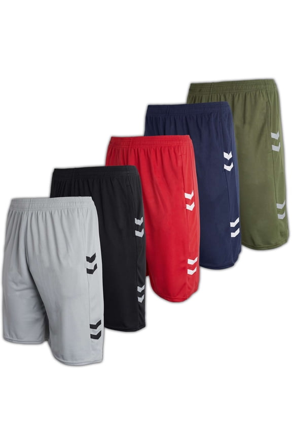 Boys' 5-Pack Mesh Active Athletic Performance Basketball Shorts With Pockets