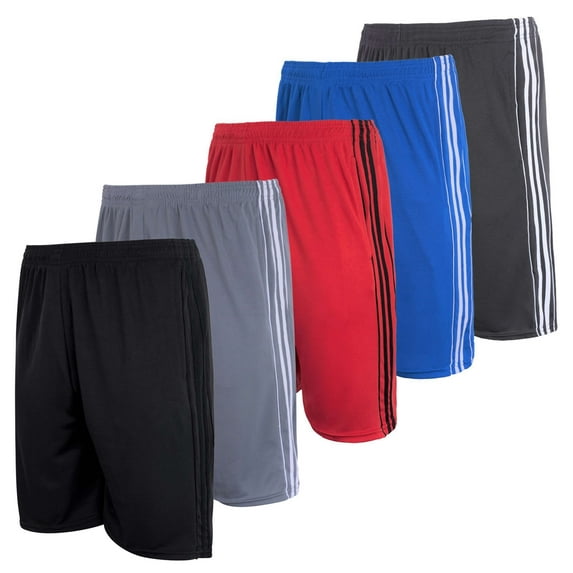 Real Essentials Boys' 5-Pack Mesh Active Athletic Performance Basketball Shorts With Pockets