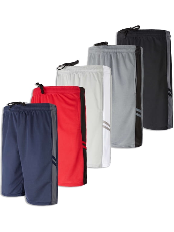 Boys' 5-Pack Mesh Active Athletic Performance Basketball Shorts With Pockets