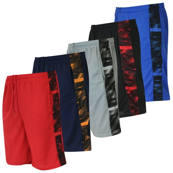 Real Essentials Boys Mesh Performance 5-Pack Shorts with Pockets, Sizes 4-18