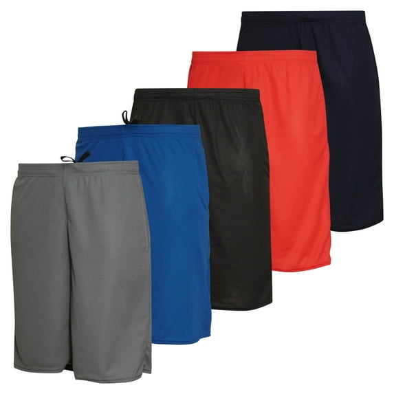 Real Essentials Boys Mesh Performance 5-Pack Shorts with Pockets, Sizes 4-18