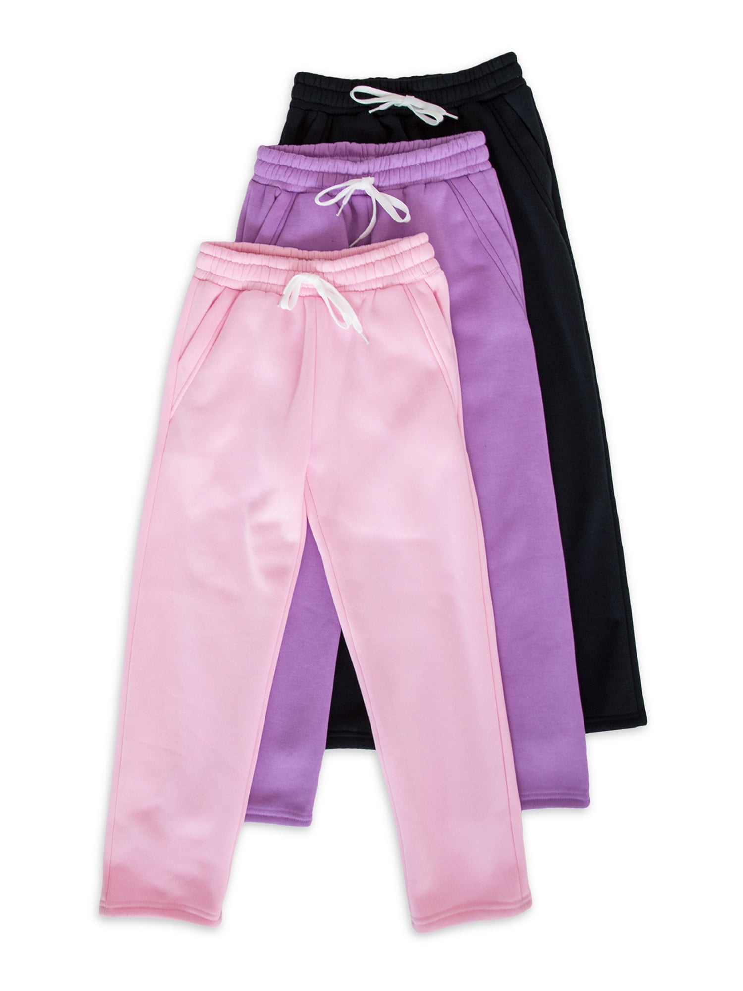 Real Essentials Girls Fleece Open Bottom Leg Sweatpants with Pockets  3-Pack, Sizes 7-18