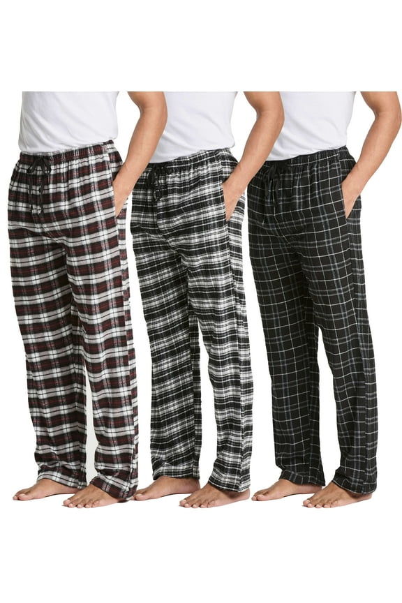 3 Pack: Men's Pajama Pants - Knit Cotton Flannel Plaid Lounge Bottoms- Button Fly (Available In Big & Tall)